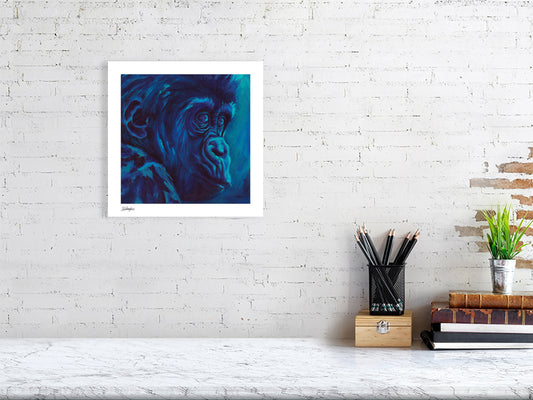 innocent expression painted on chimpanzee in fine art print