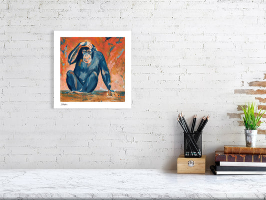 Thoughtful expression on chimpanzee wall art print
