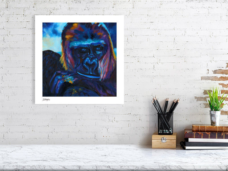 thoughtful brooding gorilla on fine art print