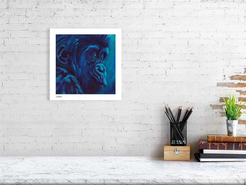 innocent expression painted on chimpanzee in fine art print