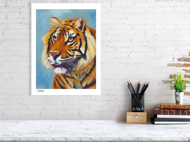 expressive brushwork used in fine art print of Sumatran tiger 