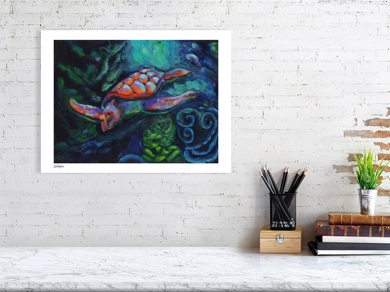 Giclee print of a colourful turtle 