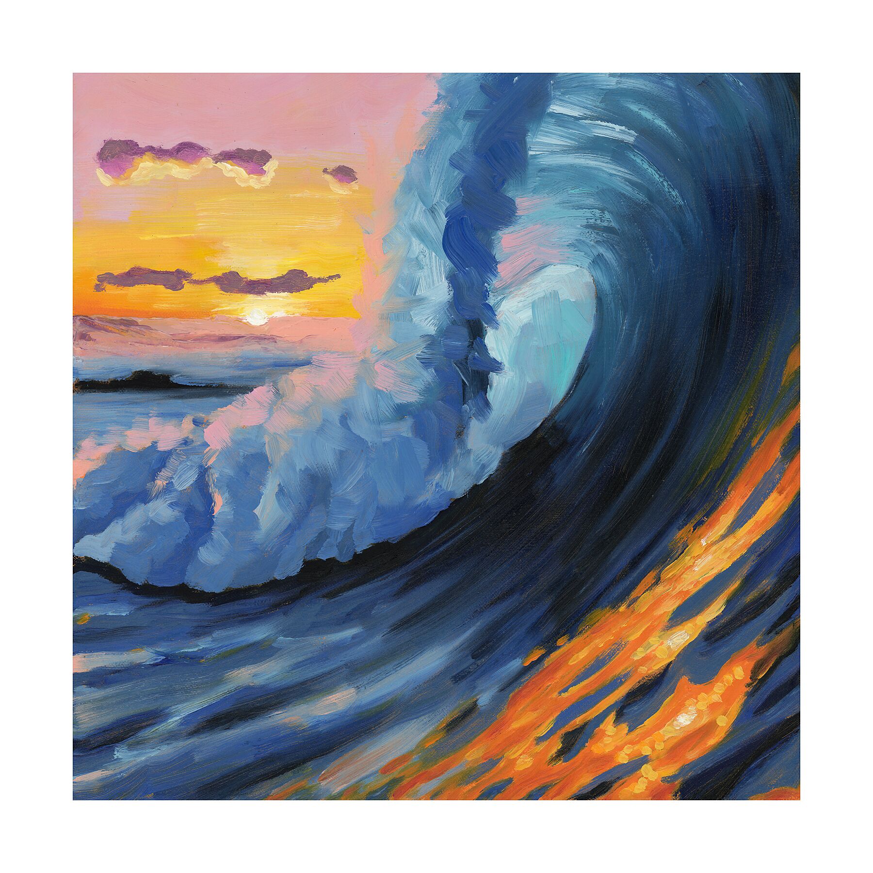 wave seascape fine art print at sunset with vibrant colour