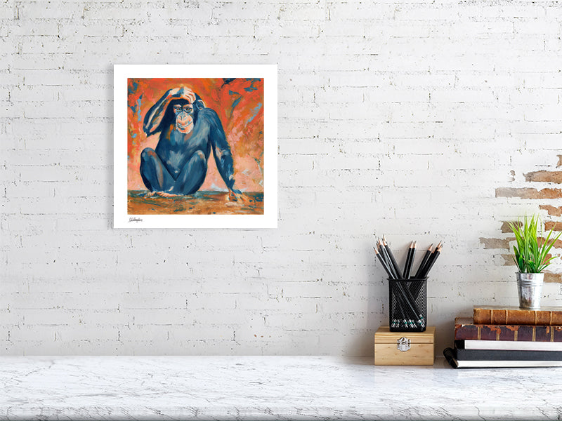 Thoughtful expression on chimpanzee wall art print
