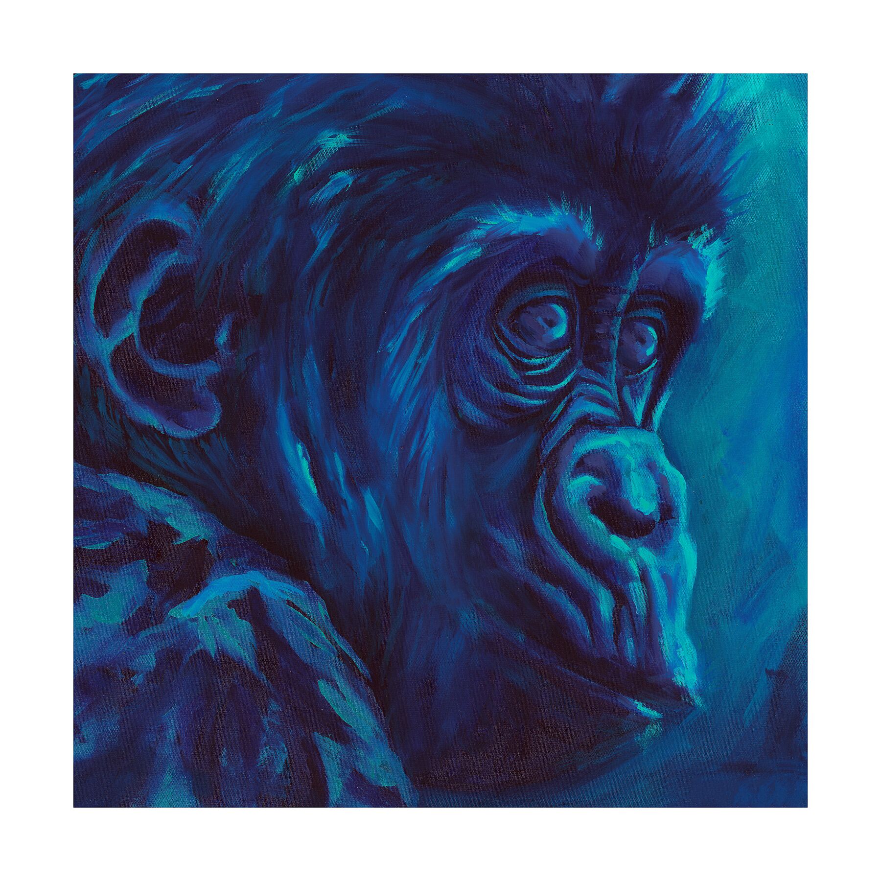 Original chimpanzee oil painting with colourful expressive brushstrokes 