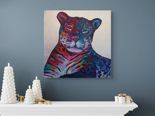 Quiet Confidence - Leopard Oil Painting with Silver Gilding