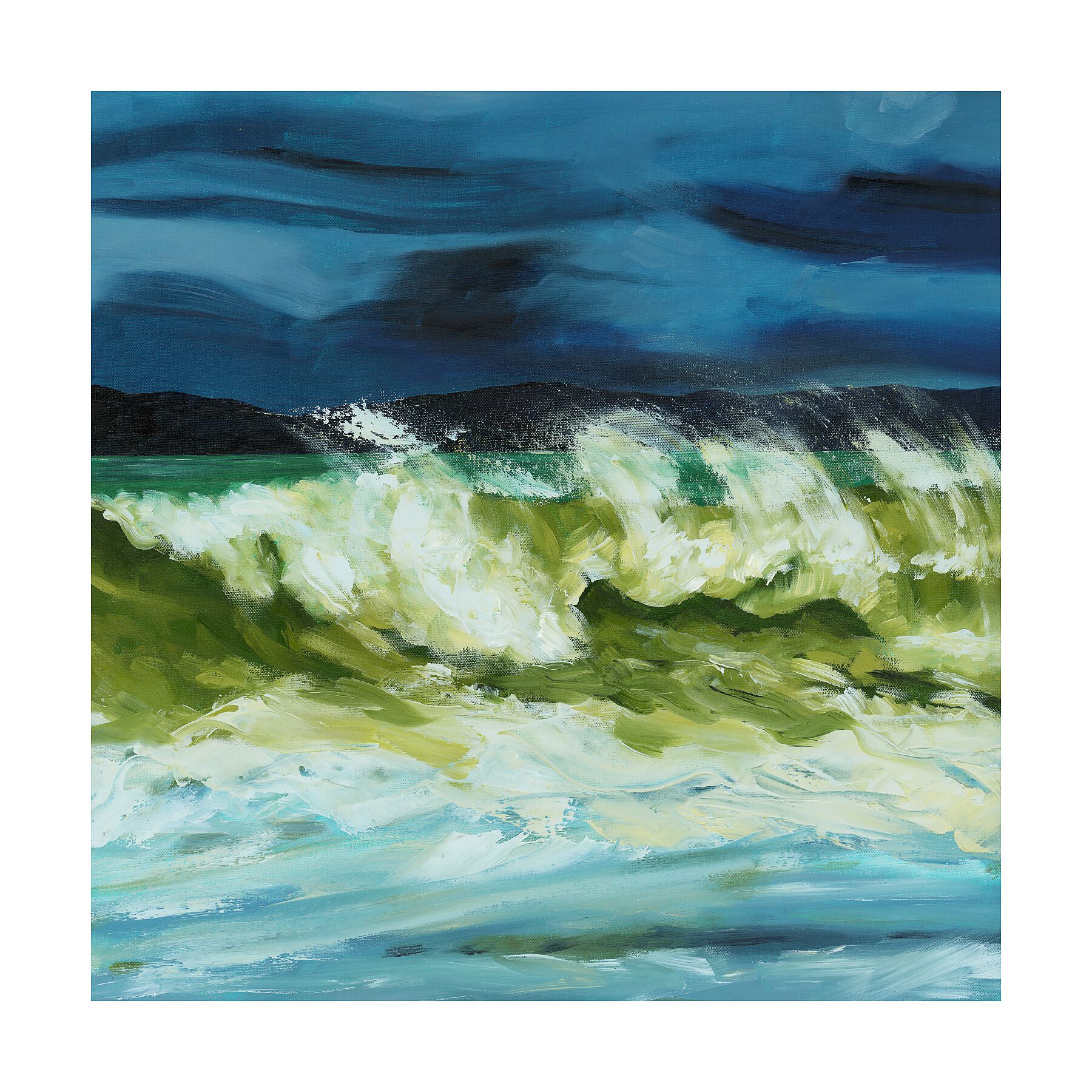 Seascape giclée art print of stormy ocean waves in blue tones