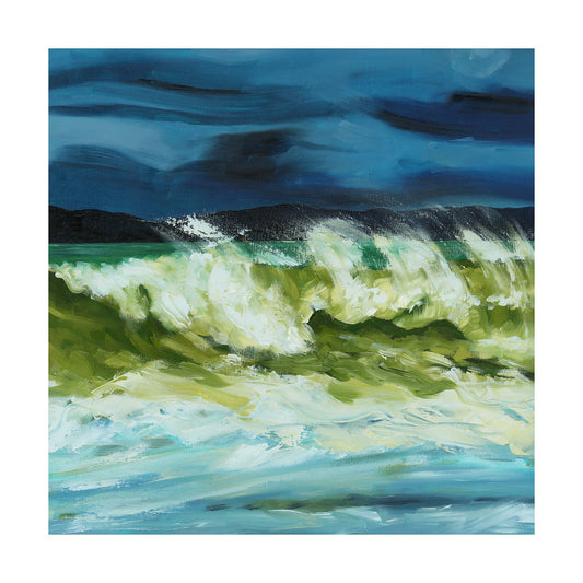 Seascape giclée art print of stormy ocean waves in blue tones