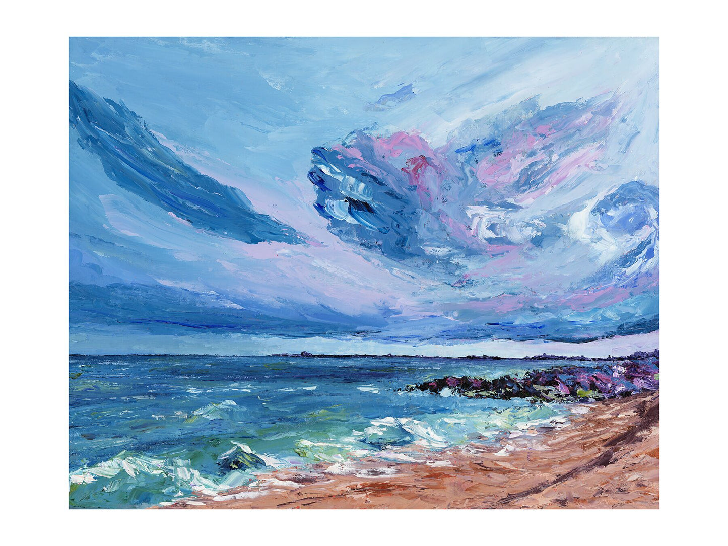 Original seascape fine art print of Hythe Beach with dramatic sky and sea