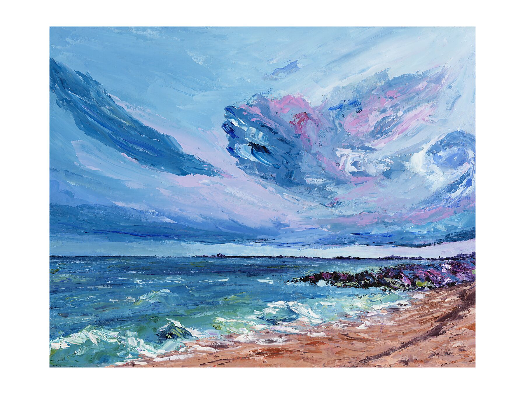 Original seascape fine art print of Hythe Beach with dramatic sky and sea