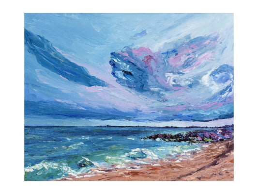 Original seascape fine art print of Hythe Beach with dramatic sky and sea