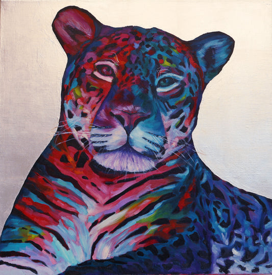 Quiet Confidence - Leopard Oil Painting with Silver Gilding