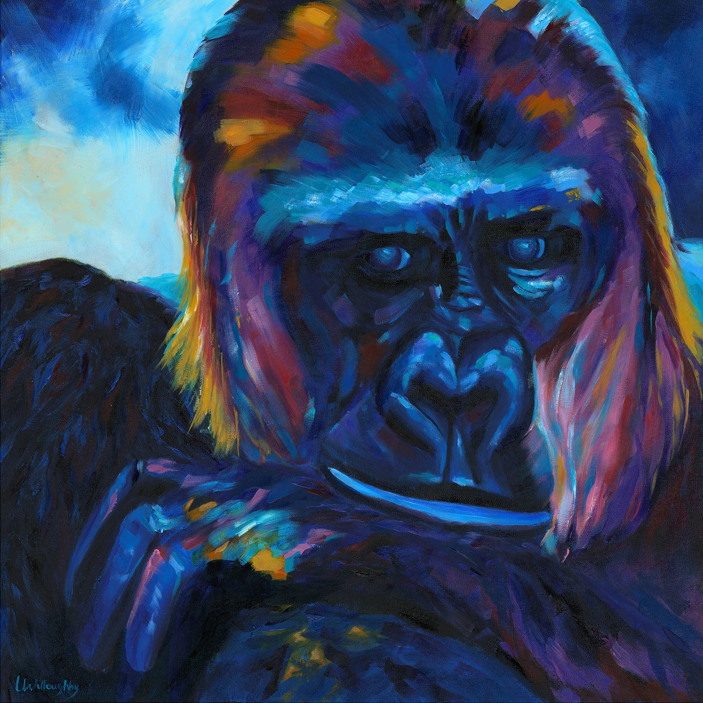 Original gorilla oil painting with expressive brushwork on canvas