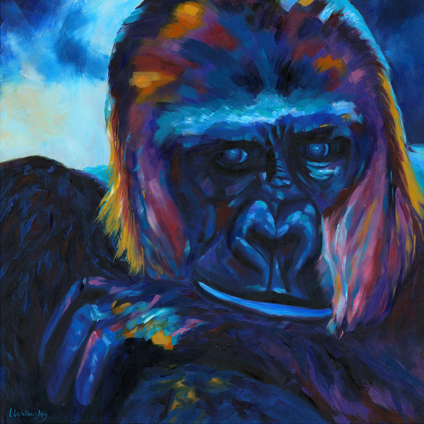 Original gorilla oil painting with expressive brushwork on canvas