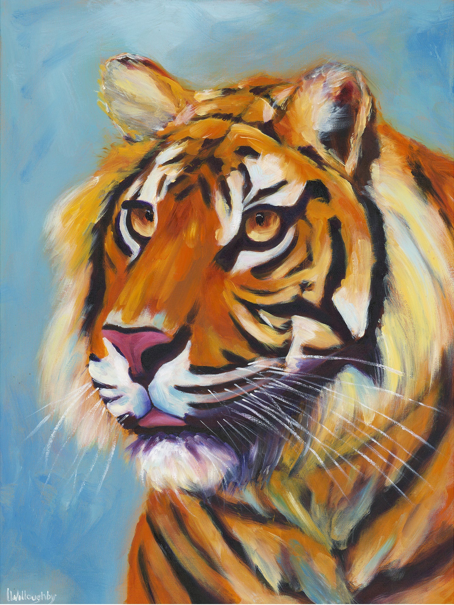 Original Sumatran tiger oil painting with expressive brushwork on canvas