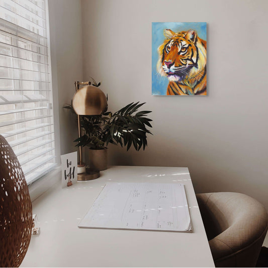 Contemporary wildlife oil painting of a tiger