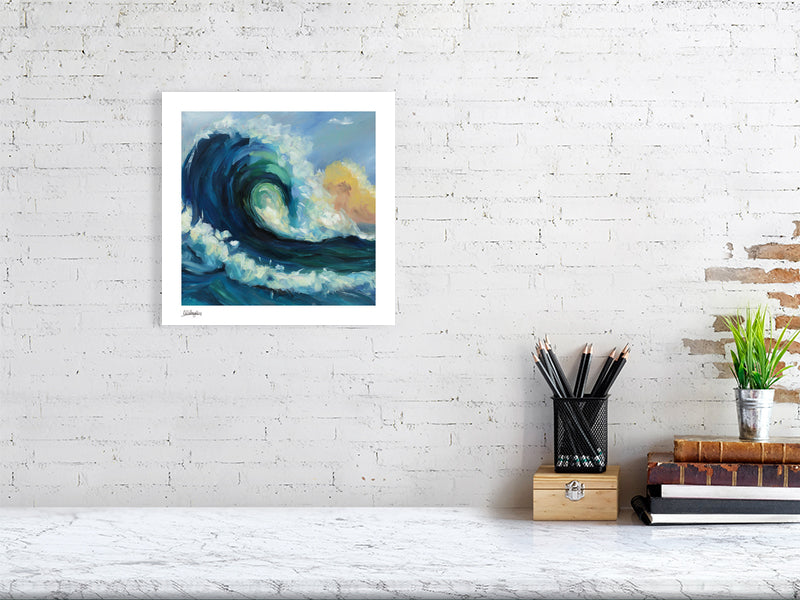 fine art print of wave with crashing foam 