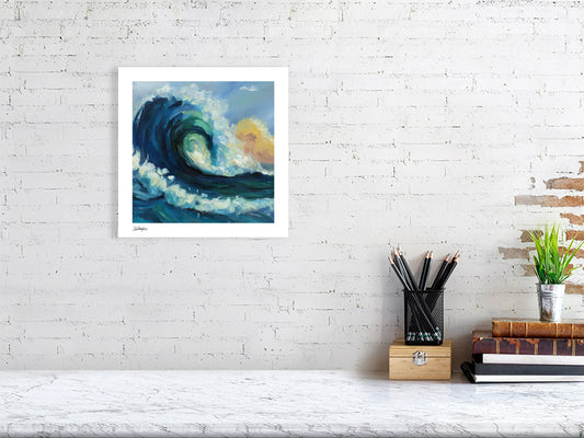 fine art print of wave with crashing foam 