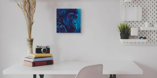 Chimpanzee wildlife oil painting on deep edge canvas
