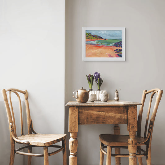 Framed oil painting of Folkestone beach by British artist 