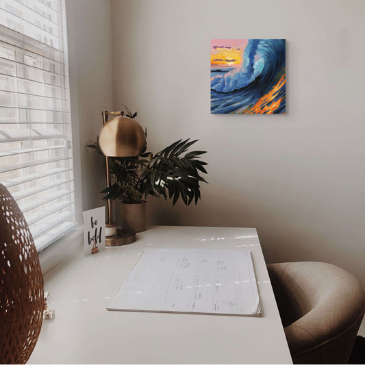 Sunset ocean wave oil painting with expressive brushwork